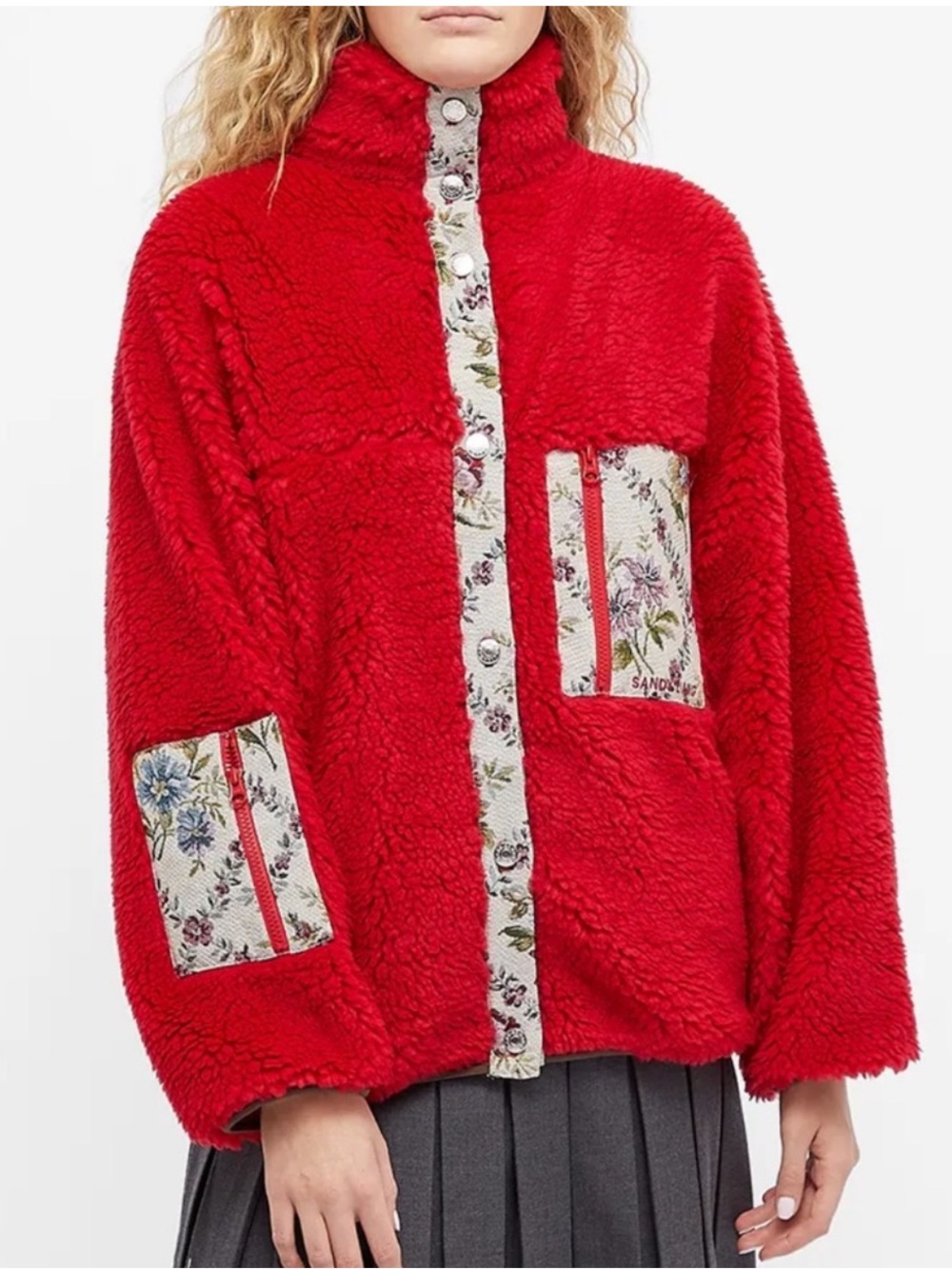 Sandy Liang Boxbox Fleece Jacket in Racing Red - Picture 4 of 10